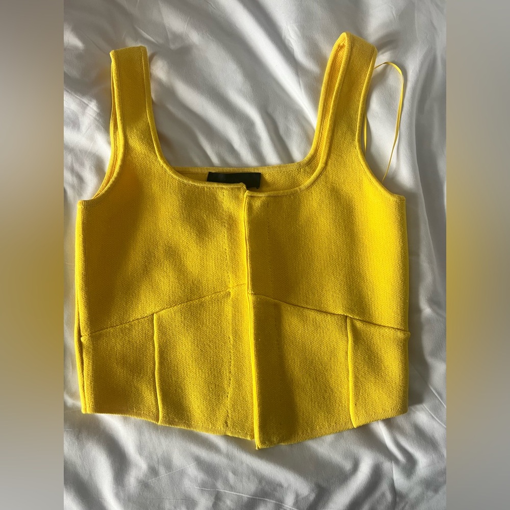Zara Yellow Fitted Crop Tank Top